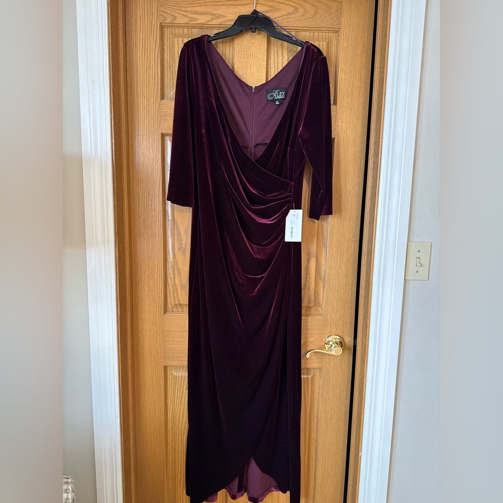 Alex Evenings Velvet Long Sleeve Dress in Wine